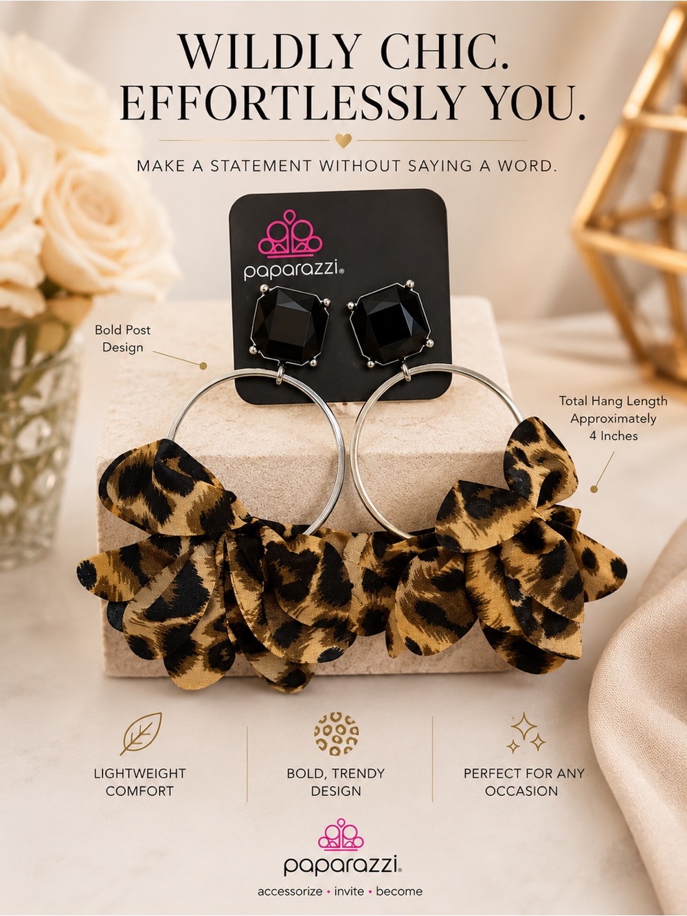 paparazzi Leopard-Print Hoop Earrings - Black & Tan